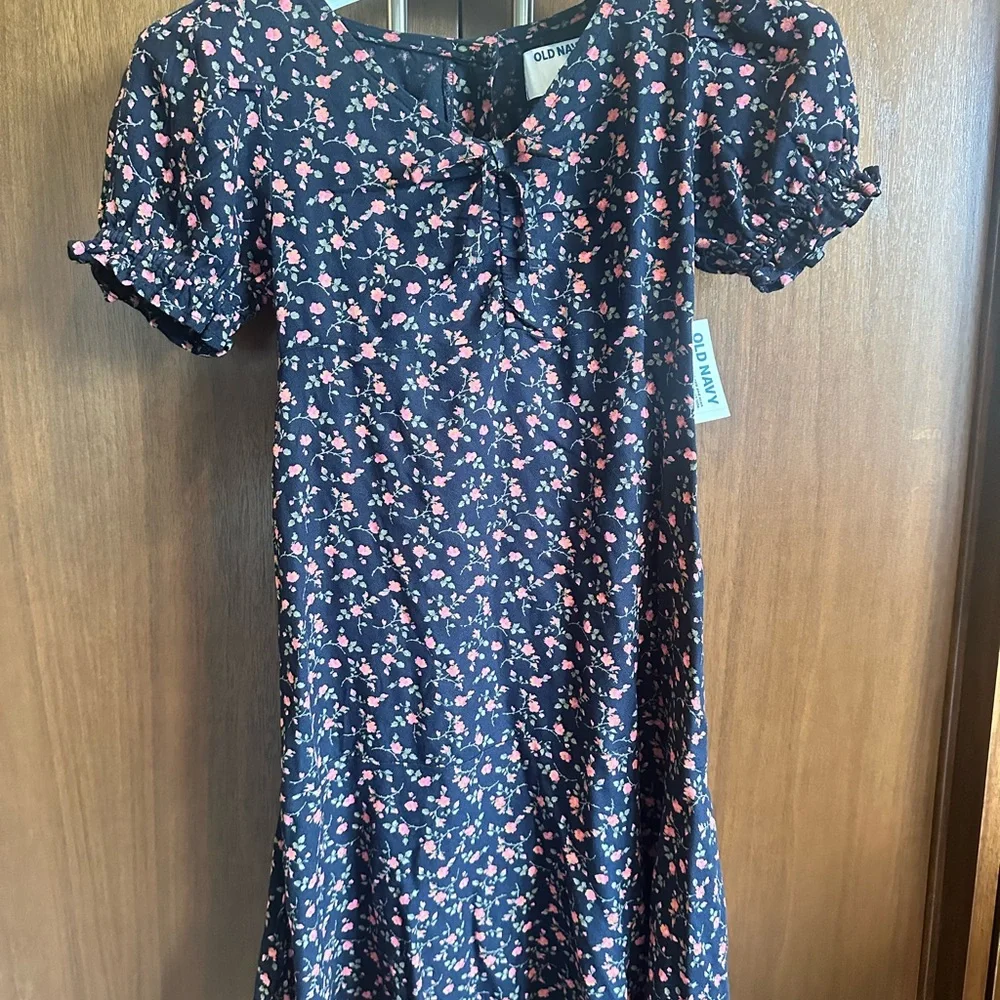 Old Navy Navy Blue Dress with Pink Floral Pattern NWT